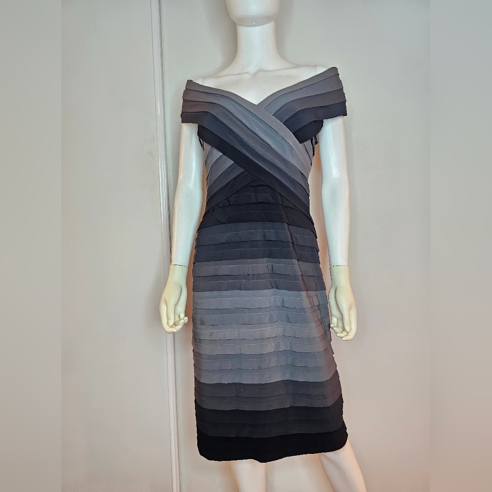 Tadashi Shoji Elegant Black and Gray Off-Shoulder Dress Size M - Picture 8 of 8